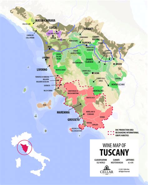 Map of Tuscany in Italy